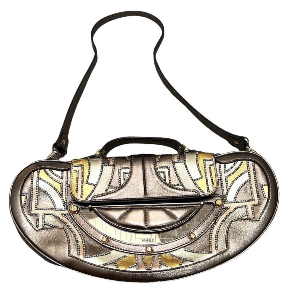 FENDI VANITY BAG METALLIC GOAT LEATHER & SWAROVSKI CRYSTALS - ART DECO DESIGN